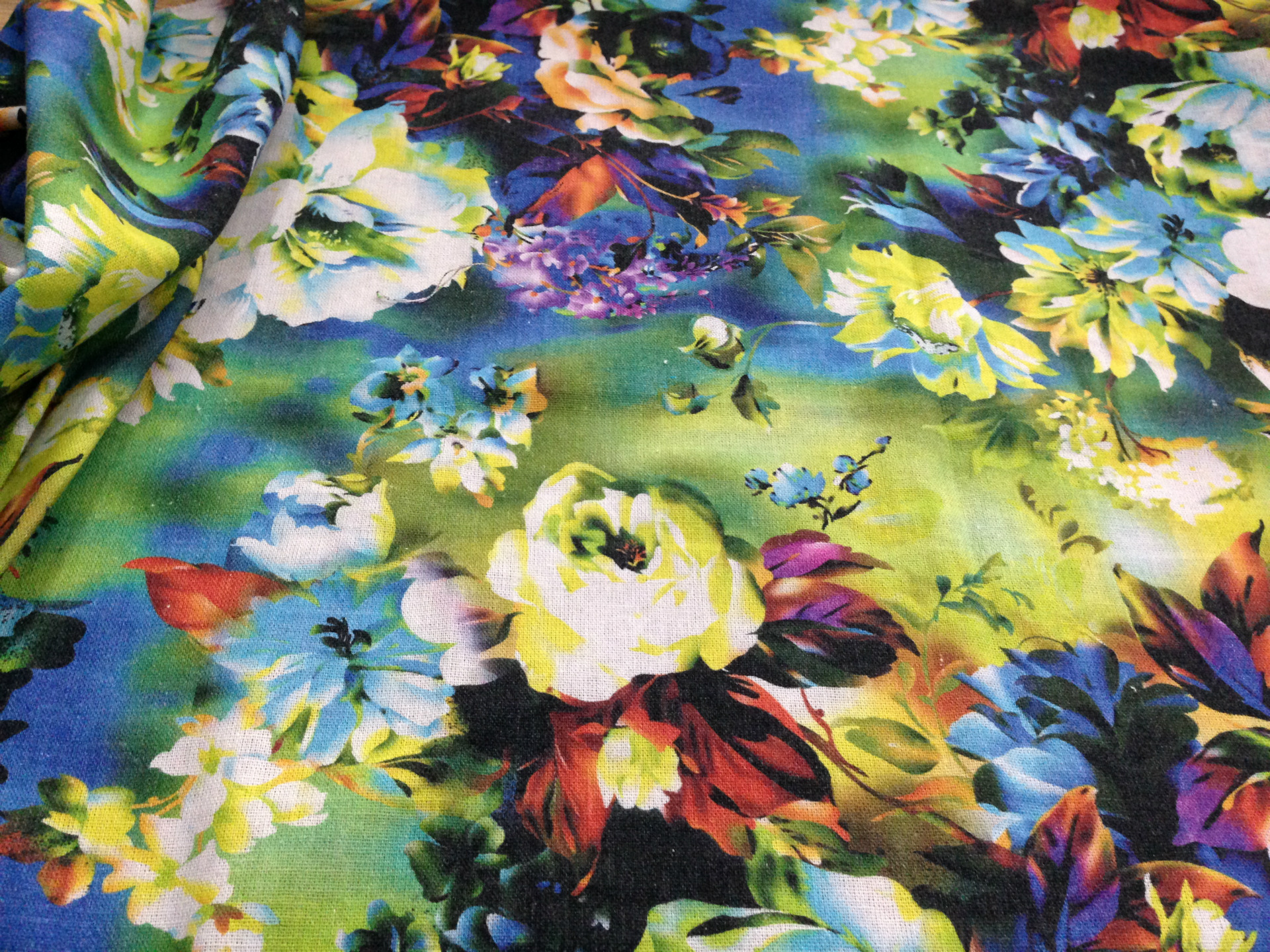 加工定制 活性数码印花 麻棉直喷印花 新款时尚服装面料 fm1019