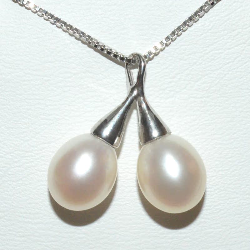 天然淡水珍珠吊坠 韩款珍珠项链双珠吊坠 水滴形女式韩版珍珠项坠