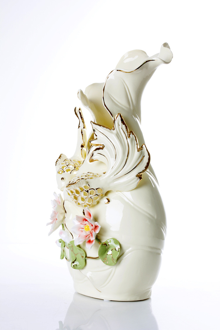 现代家居装饰器皿 金鱼荷花花瓶花器 欧式家庭装修摆设工艺品.
