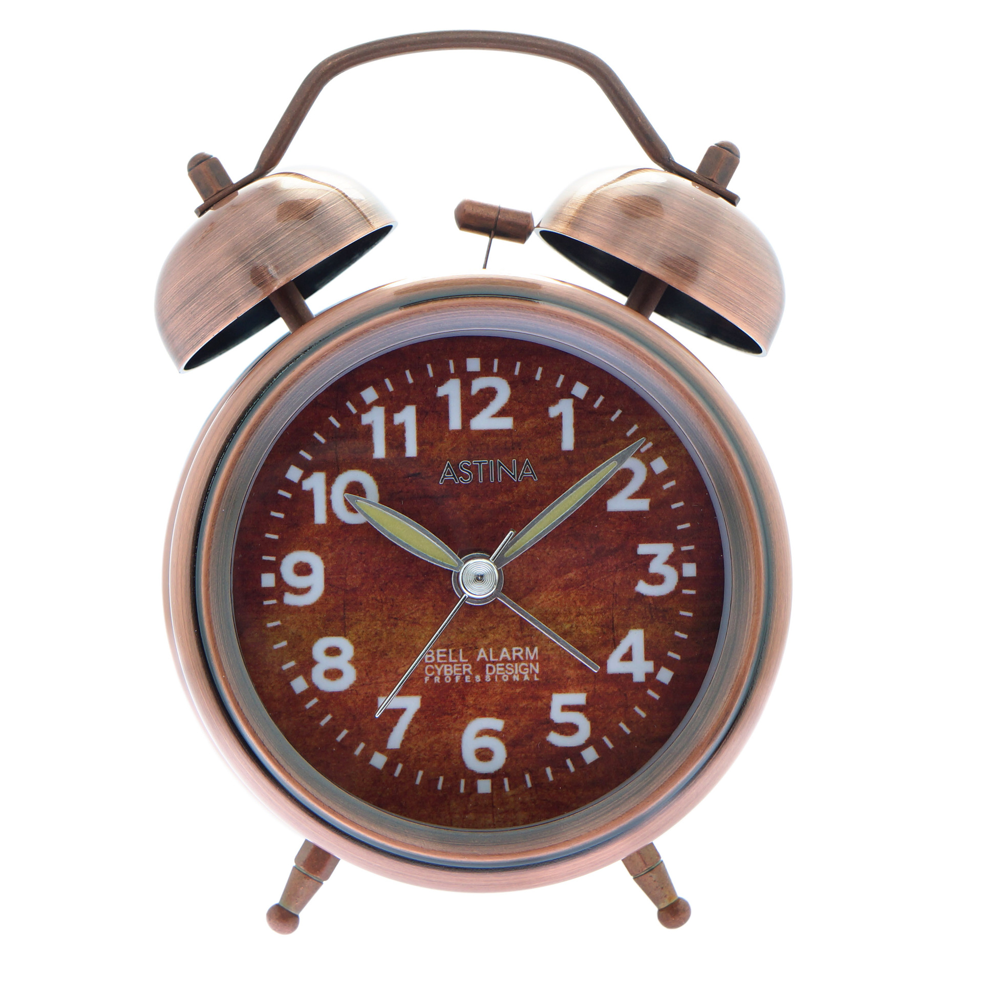 82mm 正品使天娜静音打铃夜光闹钟,复古铜色大数字座钟