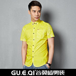 321大促谷翼崎欧美风喷色短袖衬衫  男弹力面料冰感针织拼接衬衫