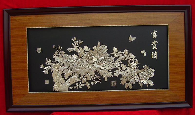 银画批发 书法字画 纯银工艺品  富贵图 银版画 工艺画