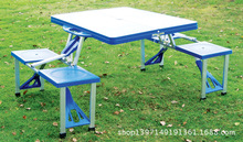户外塑料连体折叠桌椅  铝合金木头折叠桌椅  便携式野餐桌连体桌