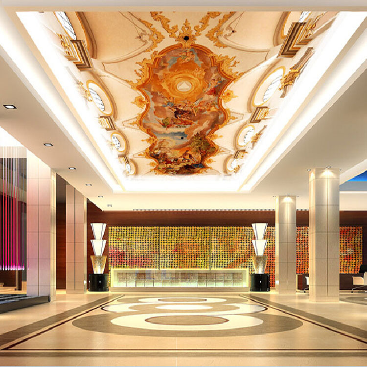 厂家大型无缝壁画 欧式客厅酒店吊顶天花板墙纸壁纸 风景人物油画
