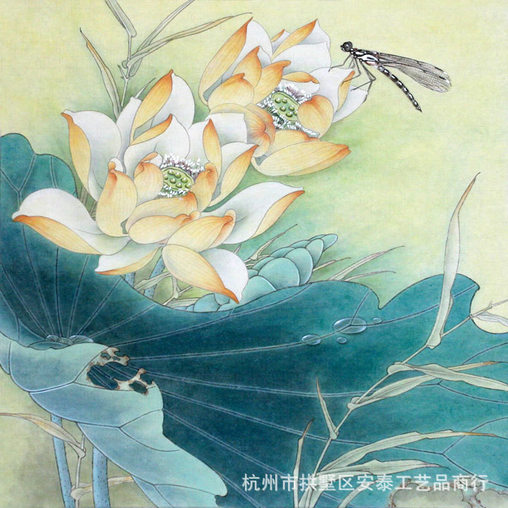 荷花 丝绸画 国画 花鸟画 精品装饰挂画