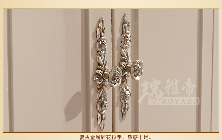 高档欧式实木衣柜 带顶花四门实木衣柜 荷花白大四门衣柜厂价直销