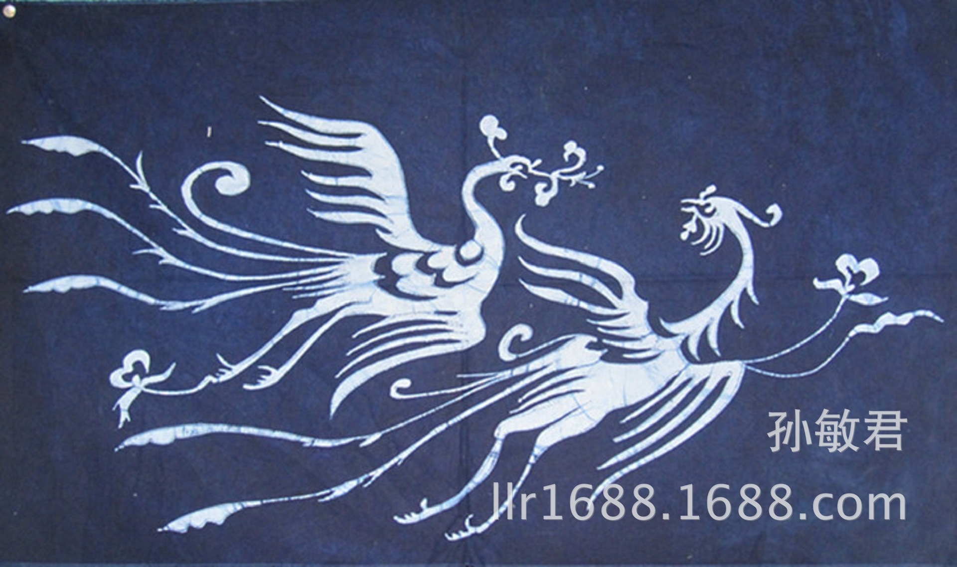 蜡染布手绘手染壁挂居家酒店装饰 双凤呈祥