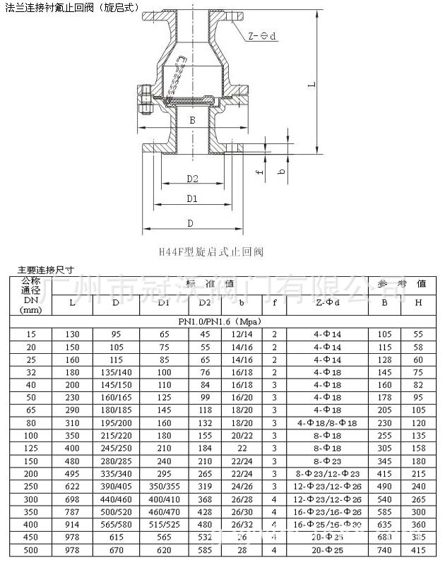 供应h44f46-16.25c.p.r止回阀/立式旋启式衬氟四氟防腐止回阀