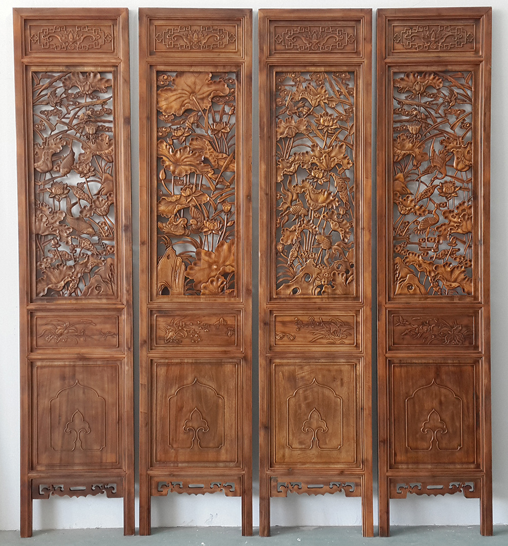 南马 新款香樟木雕刻工艺品 屏风精品植物山水花卉木质摆饰批发