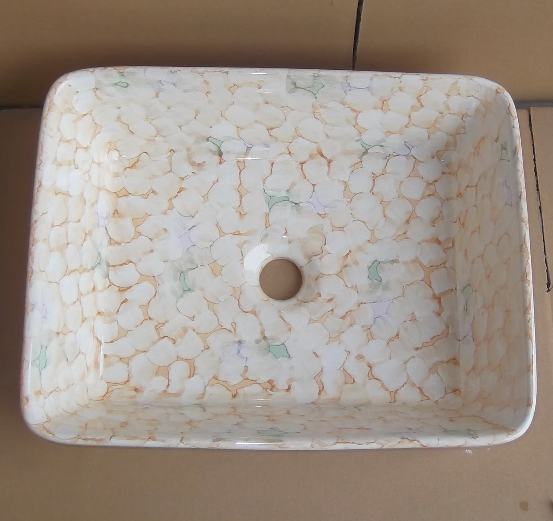 实拍五彩结晶陶瓷艺术盆彩花彩金洗脸盆109赤釉