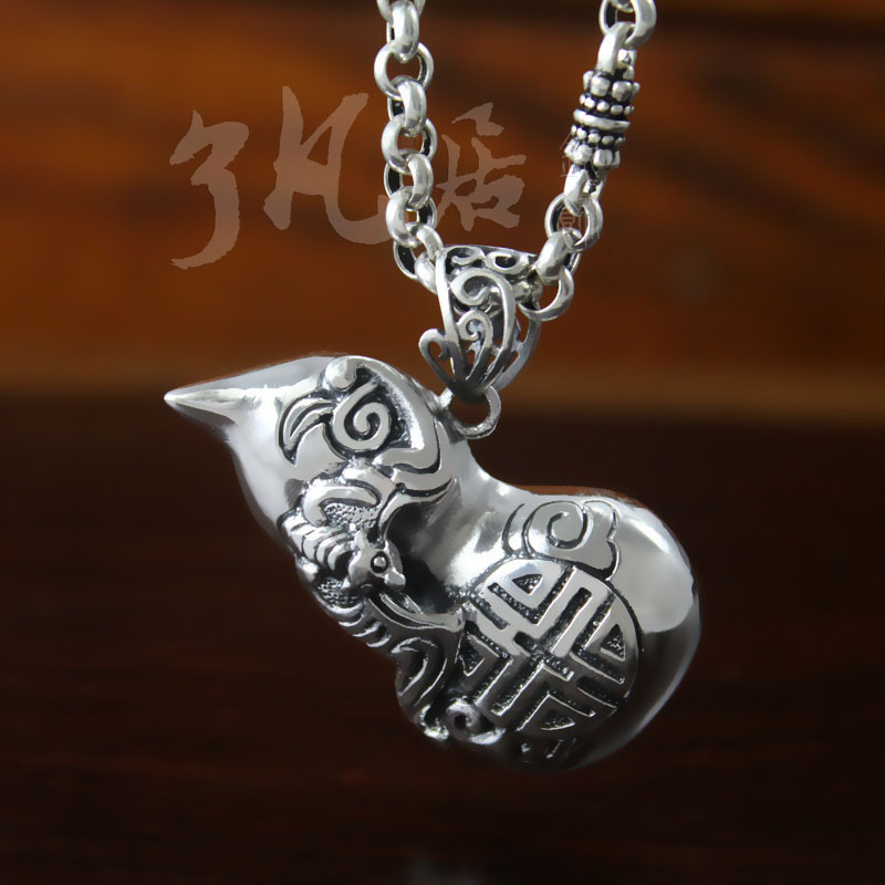 s925纯银吊坠批发 23*42mm泰银蝙蝠葫芦吊坠 福禄项坠 毛衣链坠