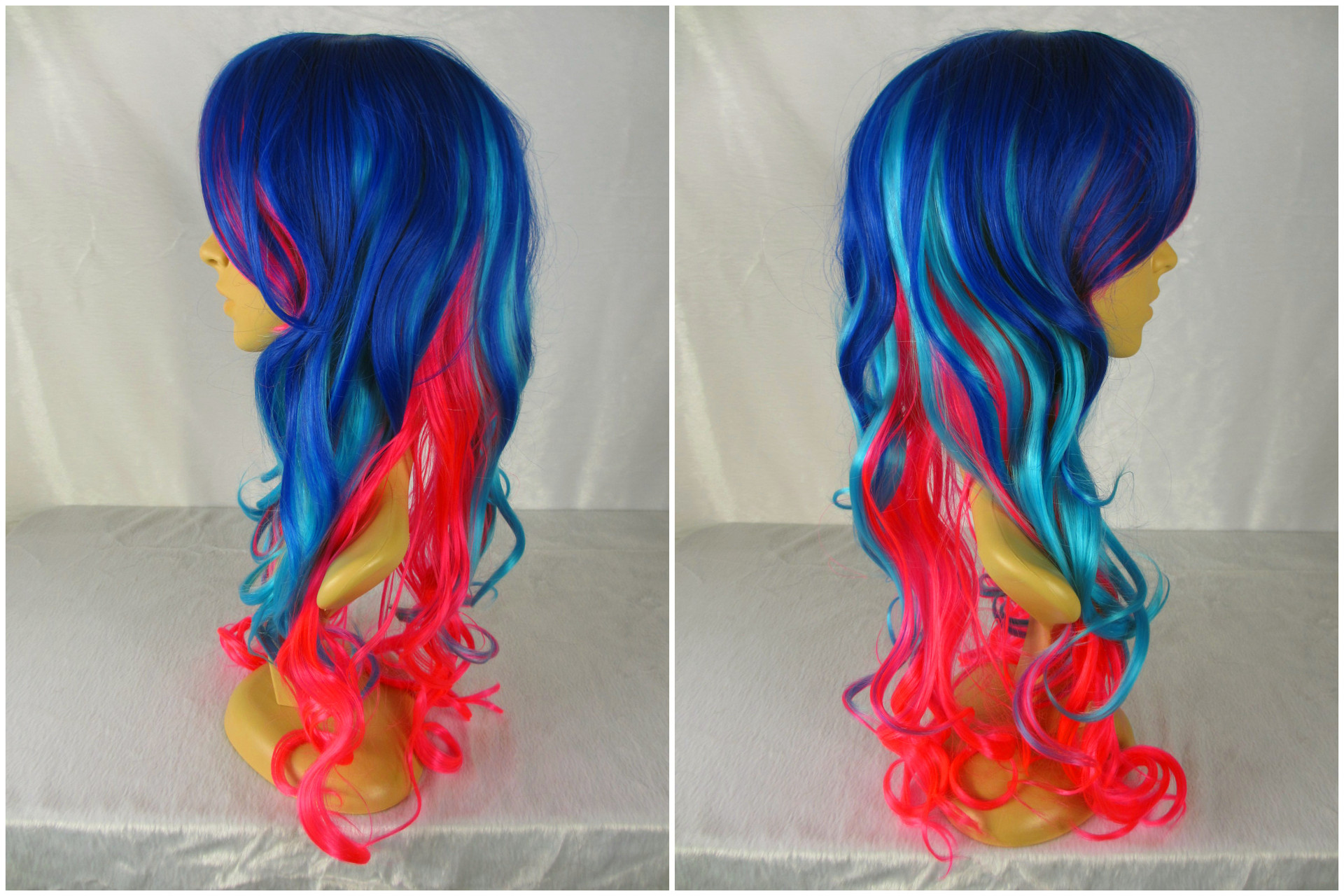 动漫厂家直销假发女cosplay渐变假发彩虹假头发中长动漫批发