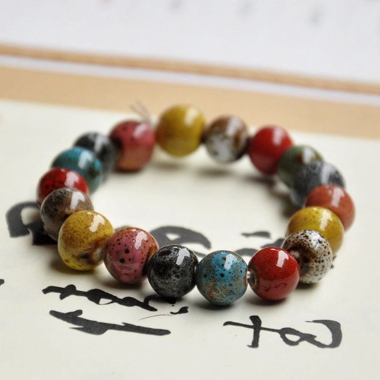 Jingdezhen Stall Ceramic Bracelet Color Glaze Porcelain Rose Beads Bracelet Female DIY Handmade Forest Series Plaid Pottery Shop Supply