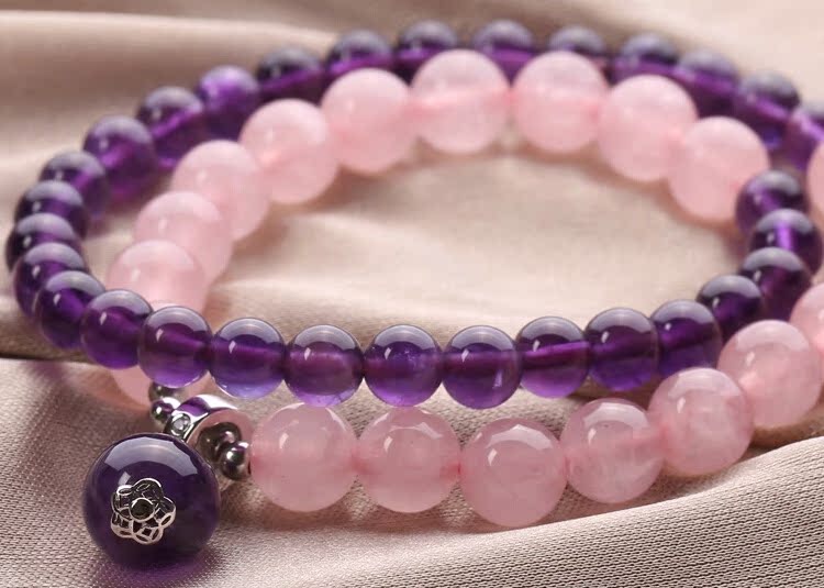 925银 芙蓉石饰品手链 女 纯天然紫水晶粉晶多层手链时尚手串