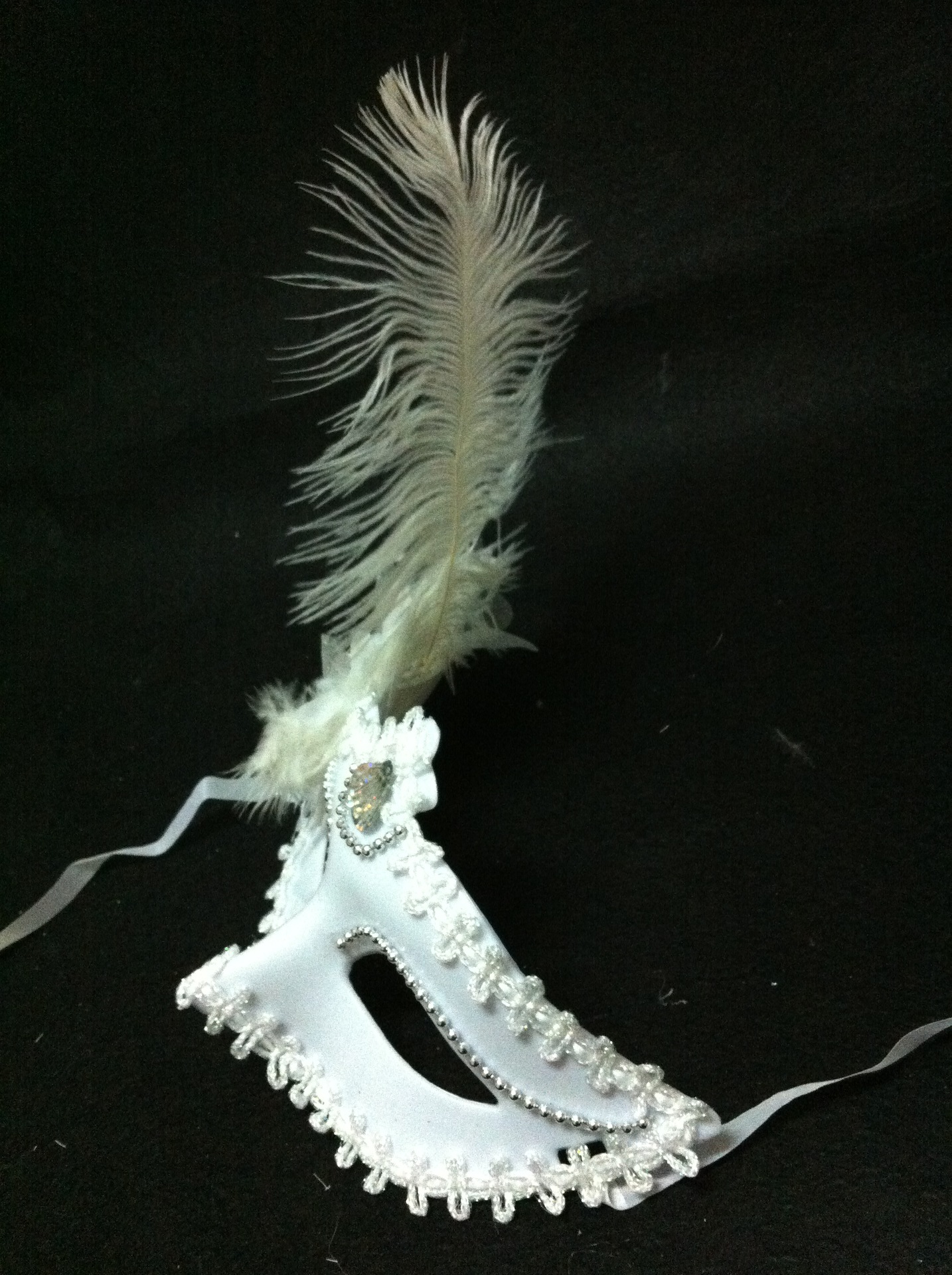 新款万圣节舞会面具 环保派对面具 白色鸵鸟羽毛面具 公主面具