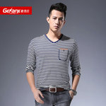 格男仕2014春季新款长袖男t恤 时尚百搭条纹简约V领海魂衫C151