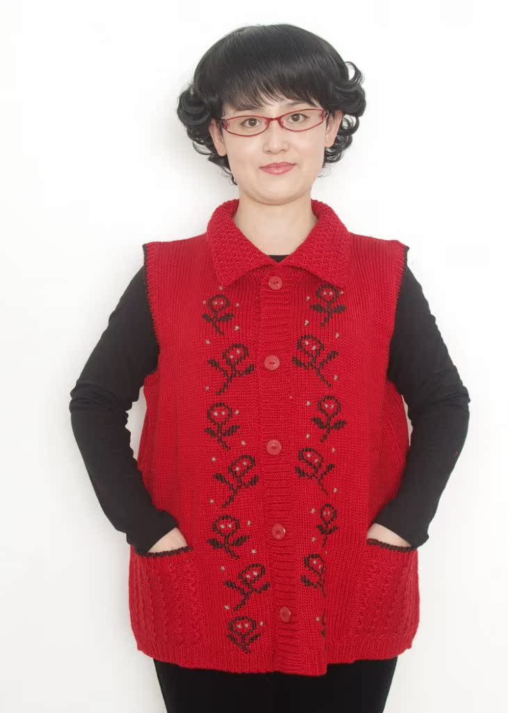 新品秋装中年女装 加肥老年人毛背心 中老