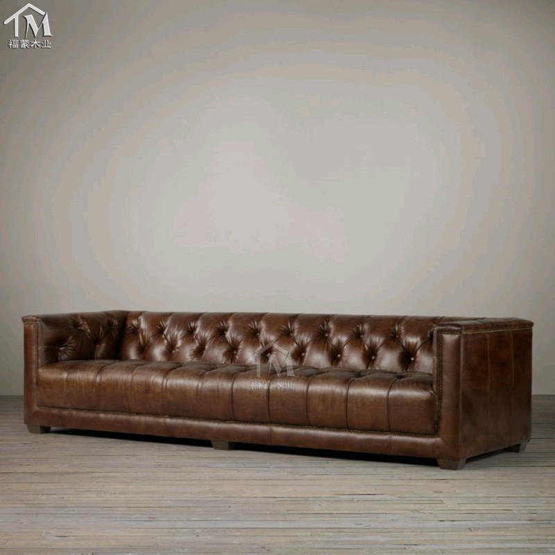 美式复古沙发皮艺拉扣沙发样板间售楼处沙发酒店真皮沙发