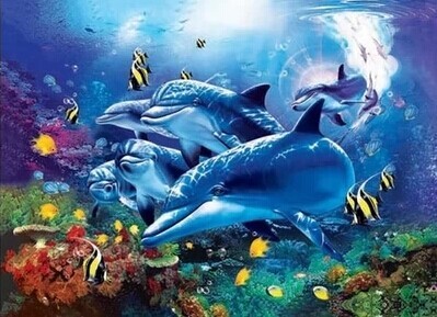 海豚pet三维立体画 海底世界高清3d画 装饰无框画40*60 工厂直销