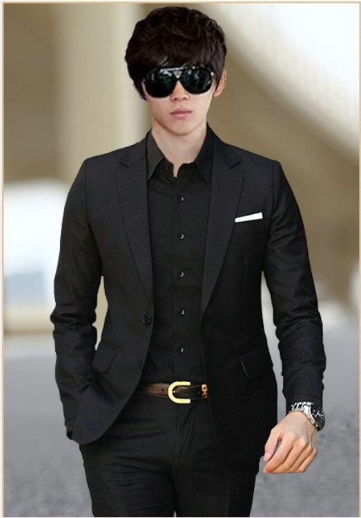 2020新款黑色韩版男士西服套装职业商务正装修身新郎结婚伴郎礼服