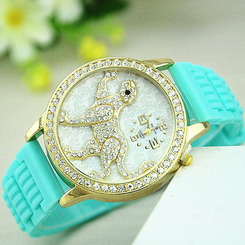 新款高档硅胶镶钻金钱豹女式手表 女式休闲广告促销品手表批发