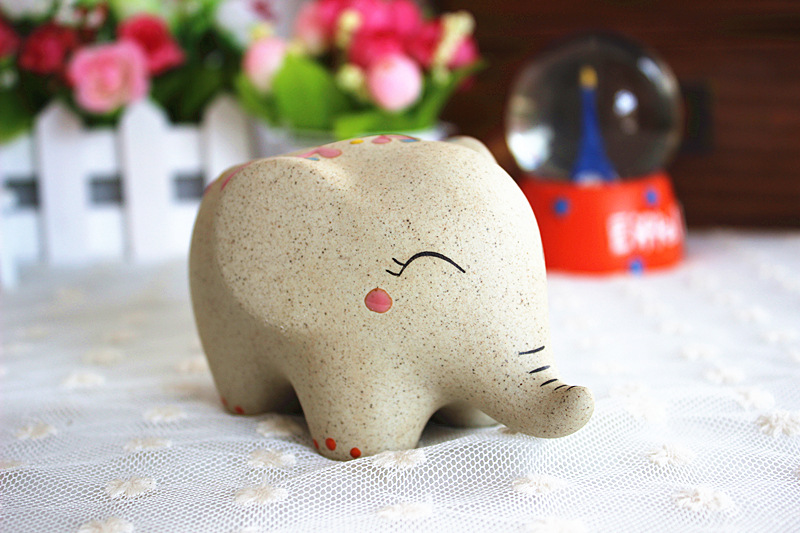 景德镇陶瓷可爱情侣小象多肉手工手绘花盆花器家居摆件