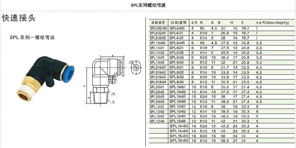 气动元件气管接头快速接头外螺纹弯头pl10-02插外径10mm气管2分