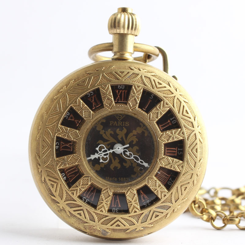 机械表男 怀表复古仿古铜色镂空罗马字五针 男女士手表