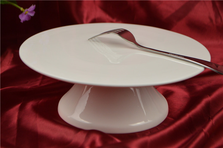 批发纯白色陶瓷创意欧式高脚底脚圆形蛋糕盘冷餐盘平盘点心盘果