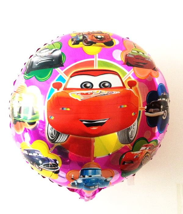 氢气球批发儿童玩具 铝箔圆汽车总动员 自动封口气球