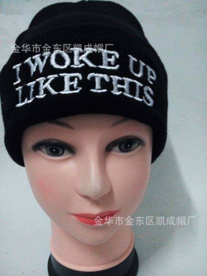 外贸爆款IWOK UP LIKETHIS街舞潮帽 秋冬季保暖针织帽 厂家批发