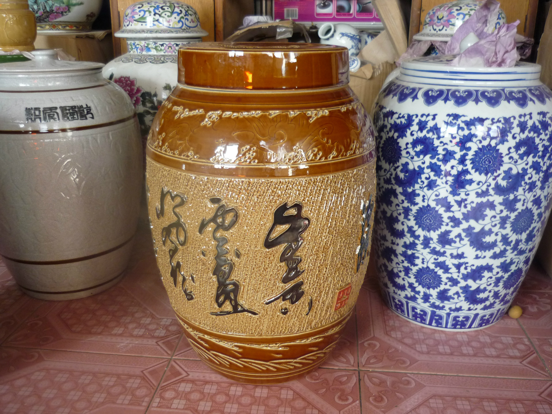 青花瓷系列 油坛 米坛 酒坛 手工雕刻50斤青花瓷坛子