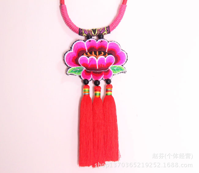 中国风牡丹花流苏项链