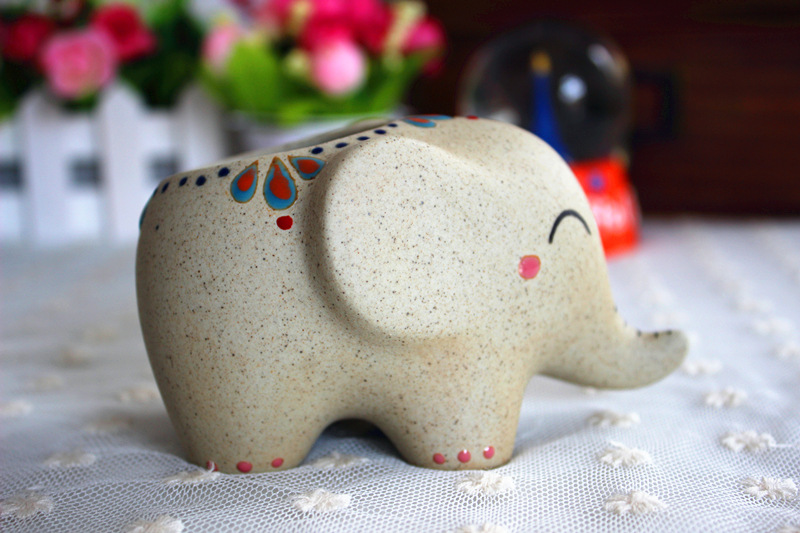 景德镇陶瓷可爱情侣小象多肉手工手绘花盆花器家居摆件