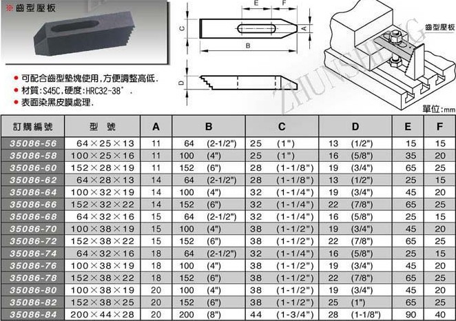 台湾米其林齿形压板一级代理u型压板 组合压板 35086 64*25*13