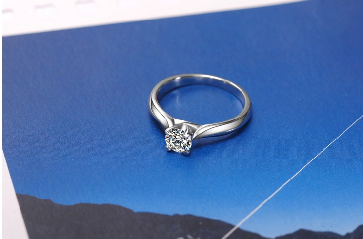 韩版明星同款四爪钻戒白铜镀加厚白金戒指女款经典钻戒婚戒