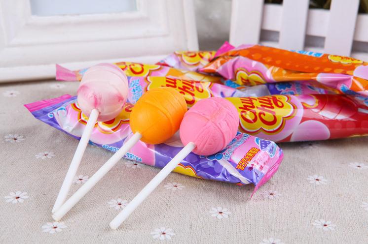 不凡帝珍宝珠棒棒糖夹心泡泡糖混合水果口味48支送挂板儿童1元装