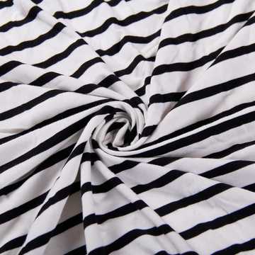 兰精人棉条纹拉架弹力面料人棉条纹黑白面料连衣裙布料