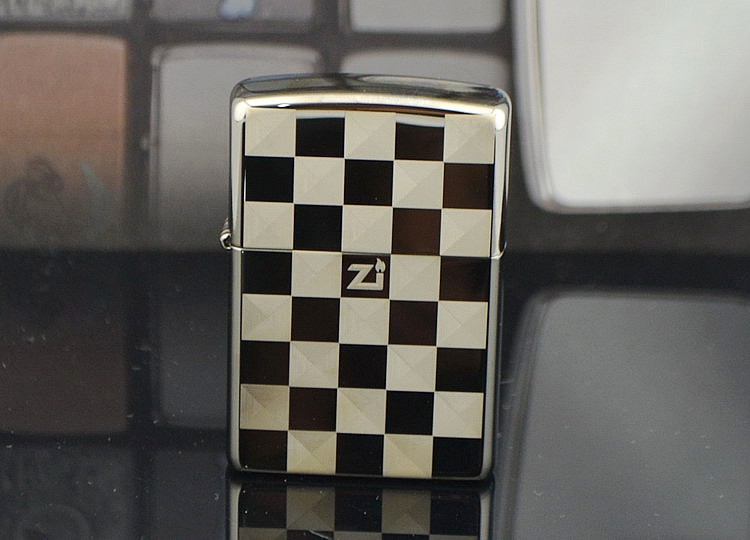 zippo 150黑冰双面雕刻 绅士方格 小格子