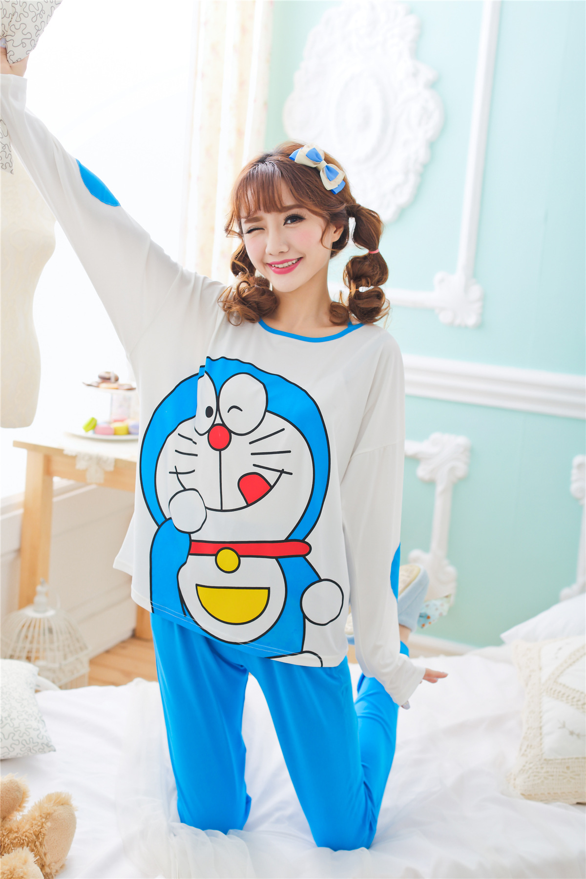秋季新款少女睡衣 卡通可爱哆啦a梦小叮当