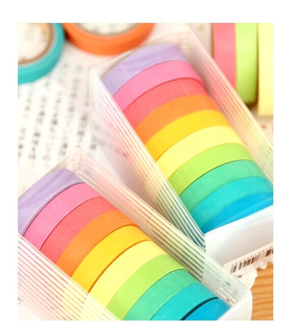彩虹糖果色 彩色日本纸胶带 diy花边可