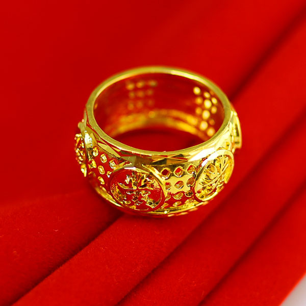 不变色 黄金戒指至尊魔戒转运戒发字食指环王男款仿金戒子镀金24k