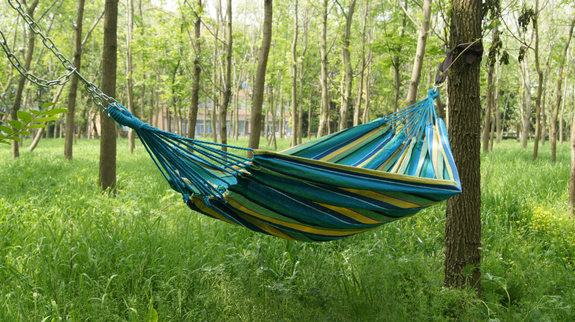 便携式吊床 ,爆款野营吊床,棉布吊床,彩条棉布吊床,单人吊床