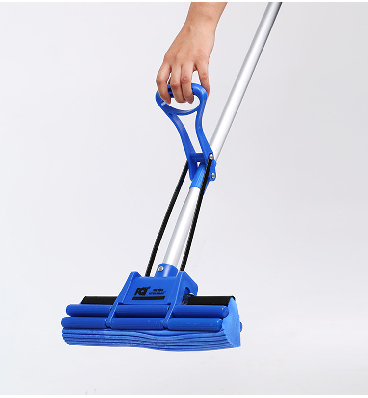 二号亚弯兰胶兰棉 铝杆双排滚轮拖把 外贸出口铝杆双排胶棉拖