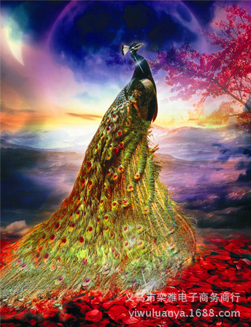 钻石画 方钻 钻石绣十字绣 满钻 孔雀女