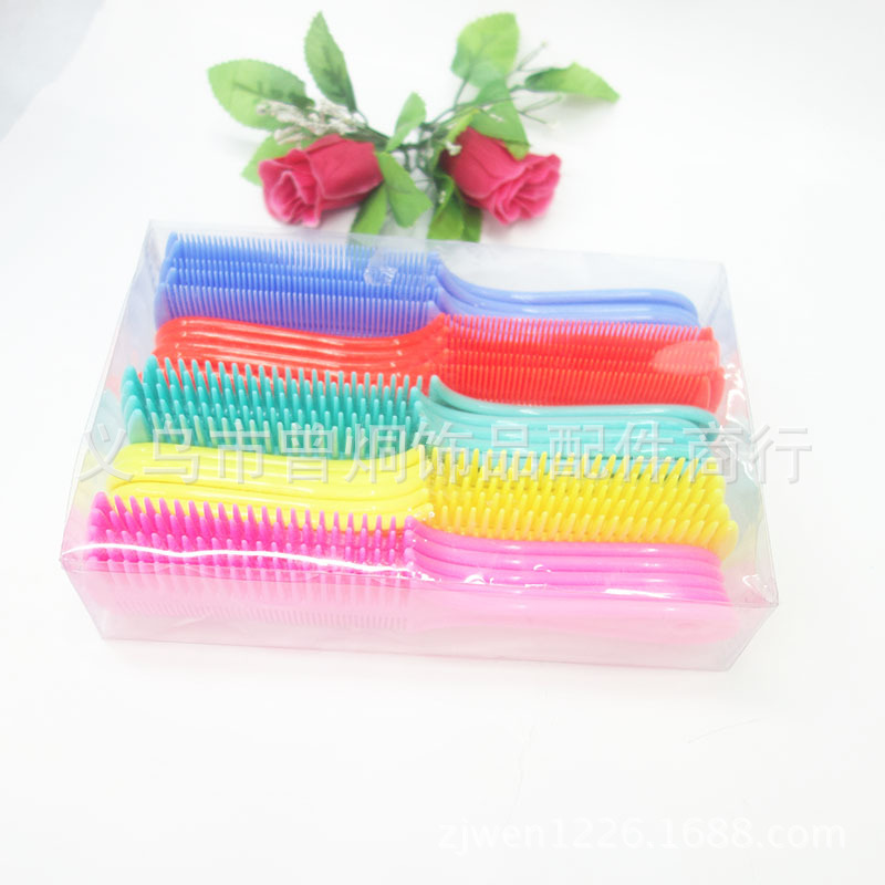 Plastic combs, double-sided dual-purpose combs, coarse and fine teeth combs, handles combs, colorful one-yuan store wholesale pic 2
