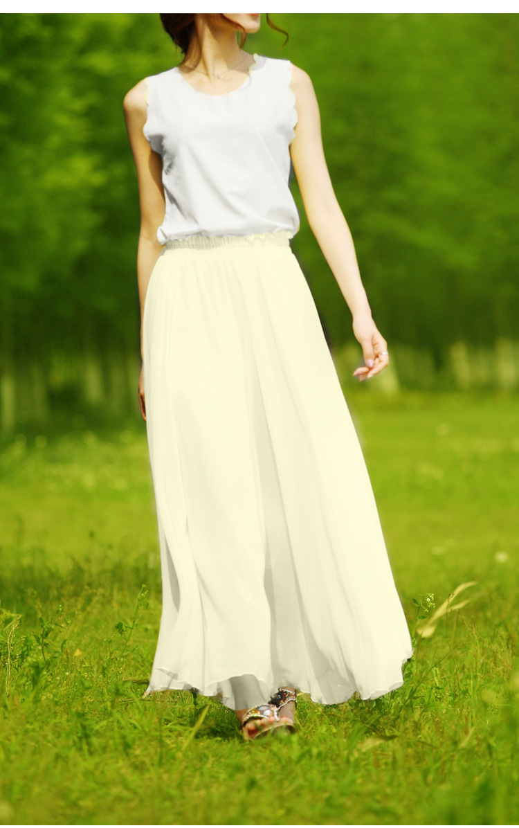 新款雪纺拖地长裙女夏潮仙女高腰沙滩裙波西米亚a字半身裙子