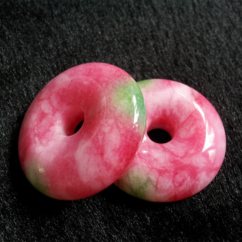 天然玉石粉色青海桃花玉平安扣吊坠 女款芙蓉玉平安扣挂件 玉坠