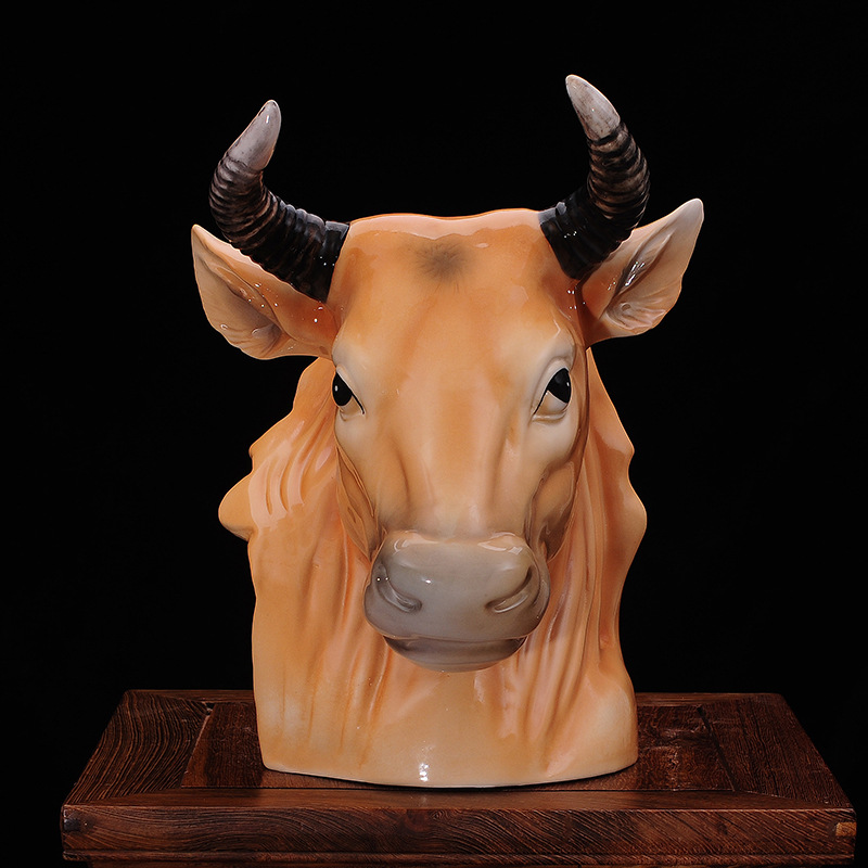 景德镇珐琅彩牛头陶瓷五斤装泡酒瓶 5斤装