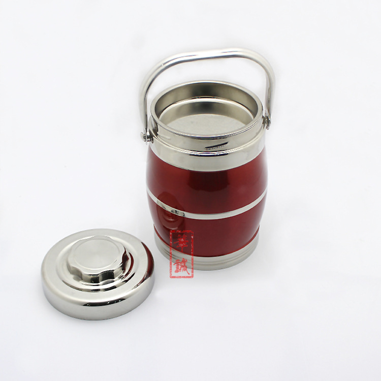 华诚不锈钢供应不锈钢提锅真空保温鼓型炫彩双层保温提锅可印logo